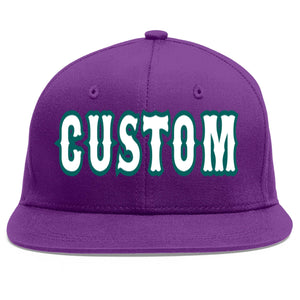 Custom Purple White-Aqua Flat Eaves Sport Baseball Cap