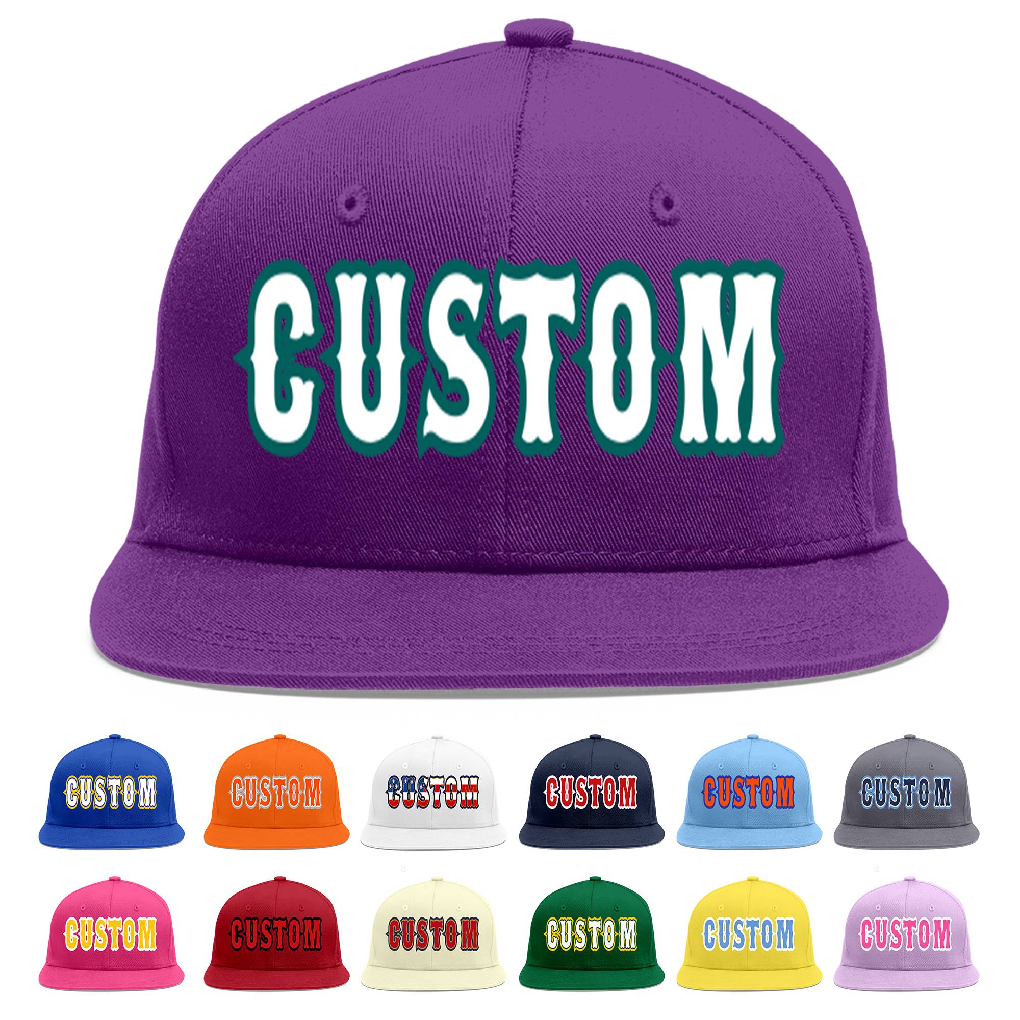 Casquette de baseball personnalisée violet blanc-aqua plat Eaves Sport