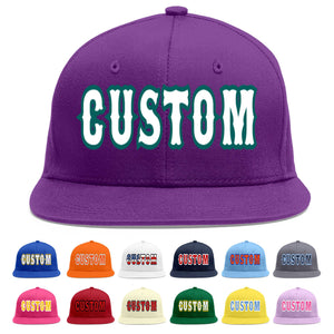 Custom Purple White-Aqua Flat Eaves Sport Baseball Cap