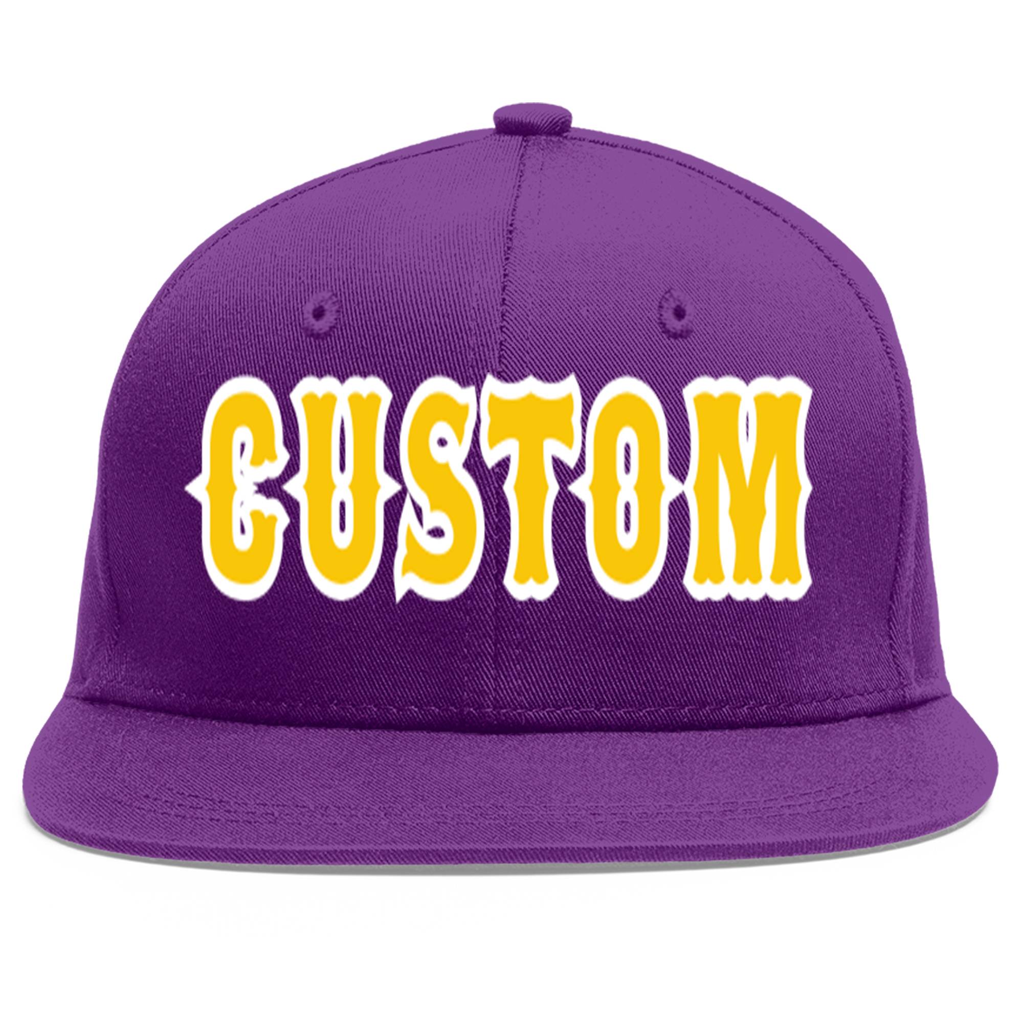 Casquette de baseball sport personnalisée violet or-blanc plat Eaves