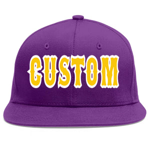 Casquette de baseball sport personnalisée violet or-blanc plat Eaves