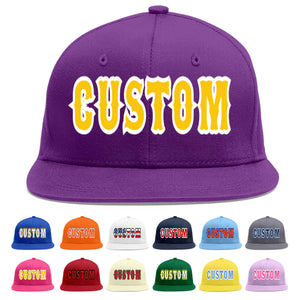 Casquette de baseball sport personnalisée violet or-blanc plat Eaves