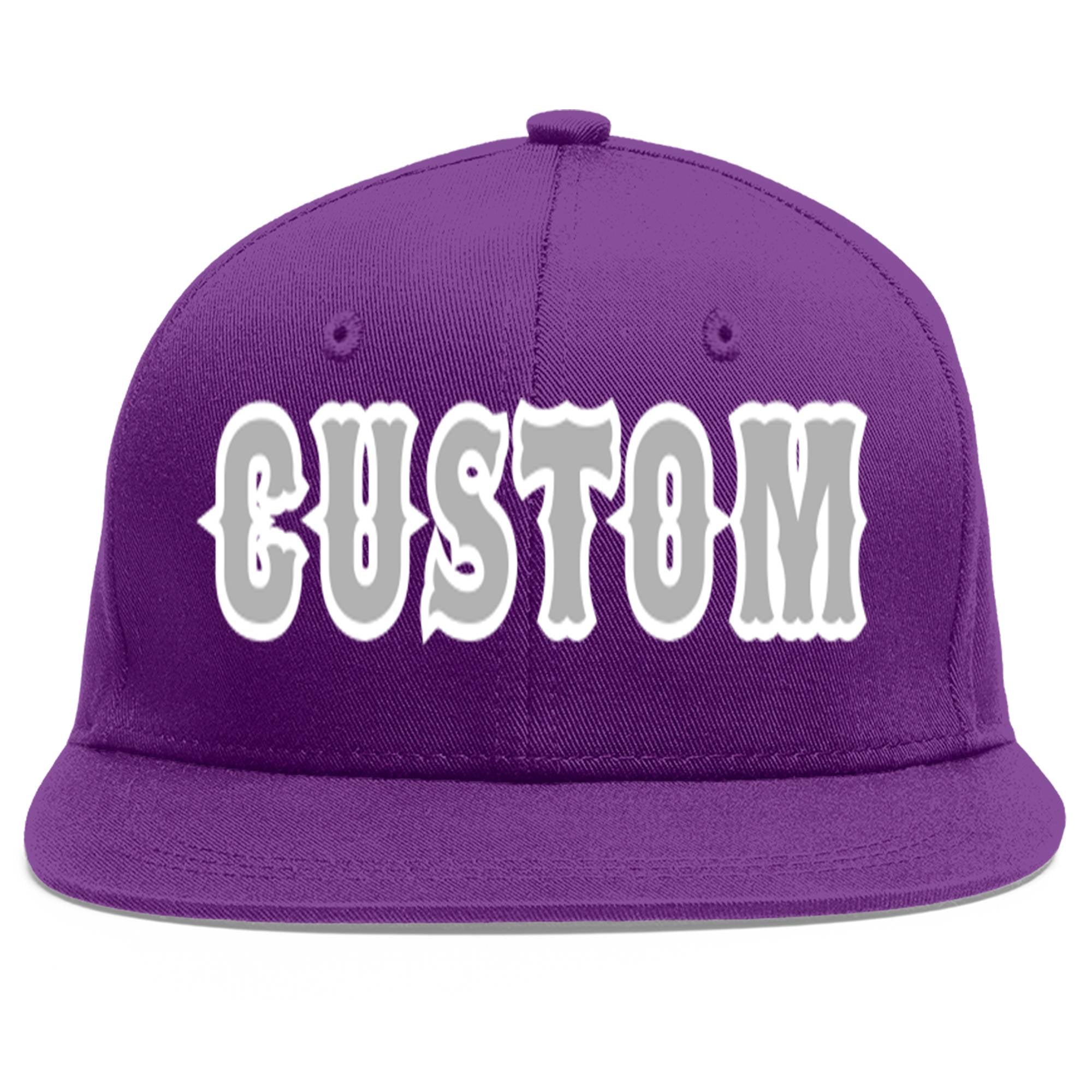 Casquette de baseball sport personnalisée violet gris-blanc à avant-toit plat