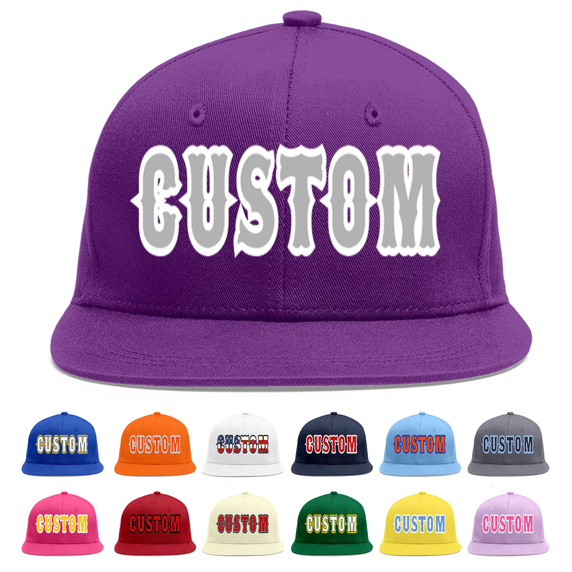 Casquette de baseball sport personnalisée violet gris-blanc à avant-toit plat