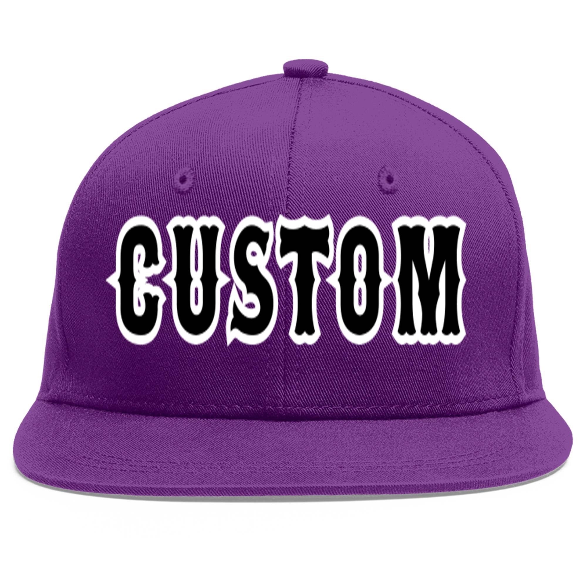 Casquette de baseball sport personnalisée violet noir-blanc plat Eaves