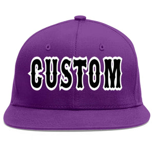 Custom Purple Black-White Flat Eaves Sport Baseball Cap