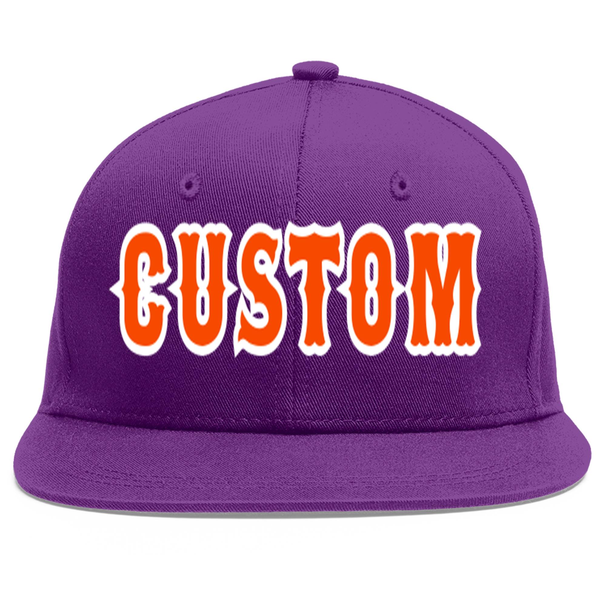 Casquette de baseball sport personnalisée violet orange-blanc plat Eaves