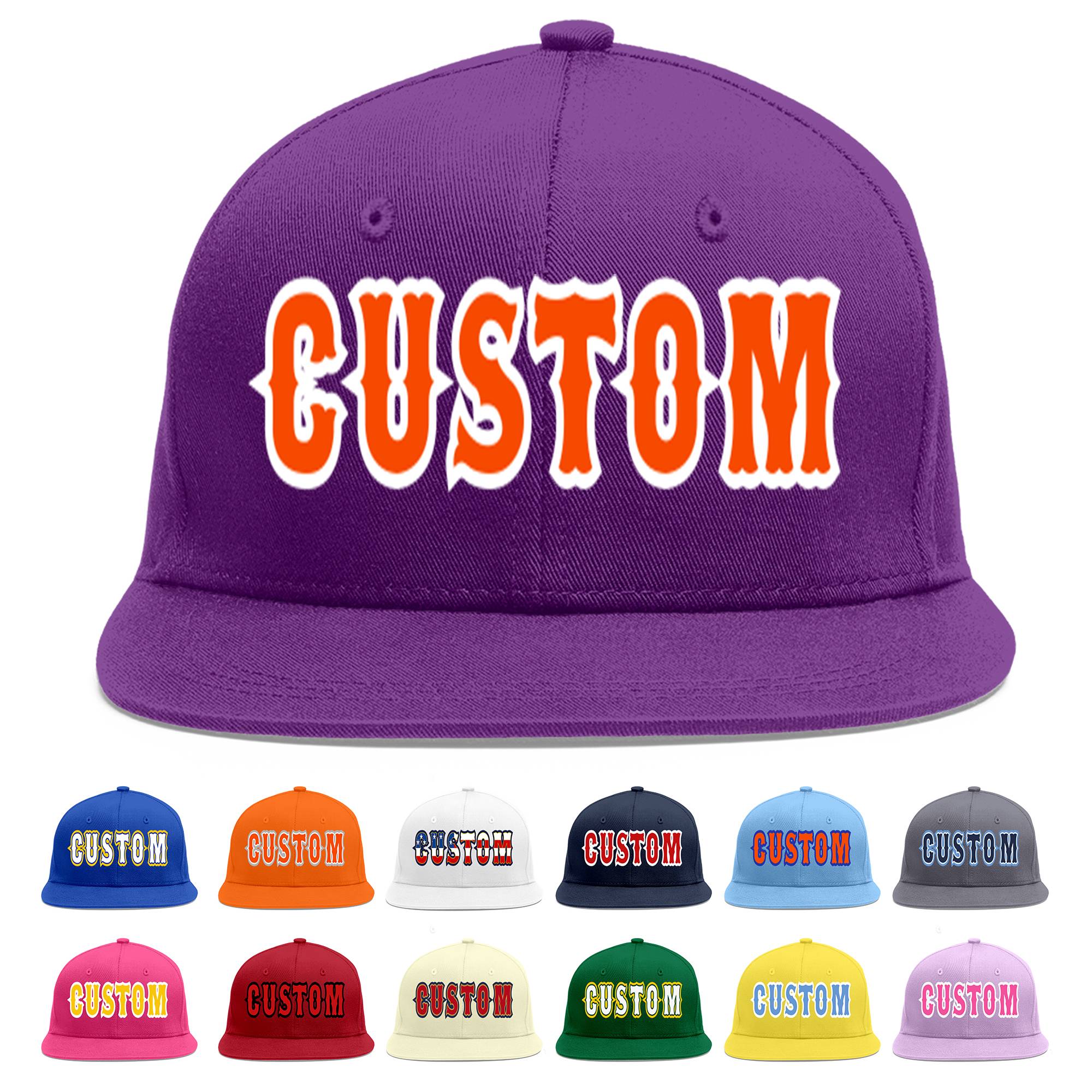 Casquette de baseball sport personnalisée violet orange-blanc plat Eaves