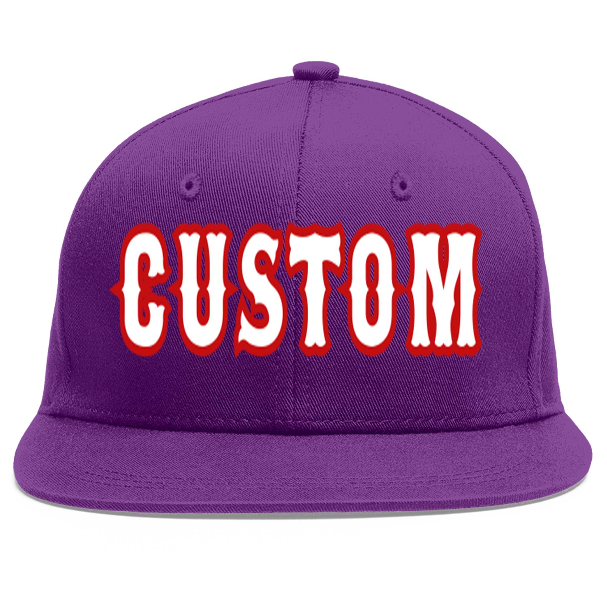 Casquette de baseball sport personnalisée violet blanc-rouge à avant-toit plat