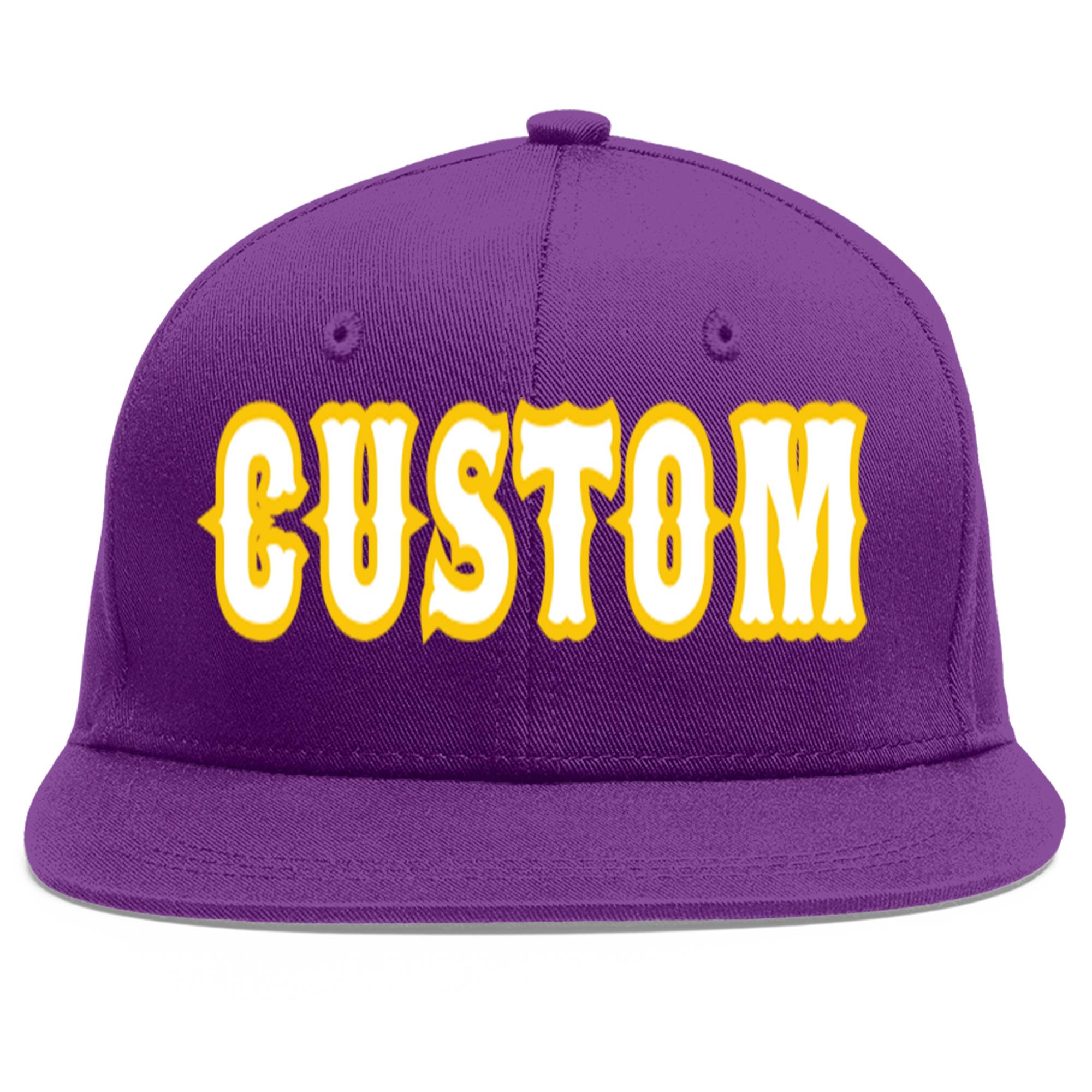 Casquette de baseball sport personnalisée violet blanc-or Flat Eaves