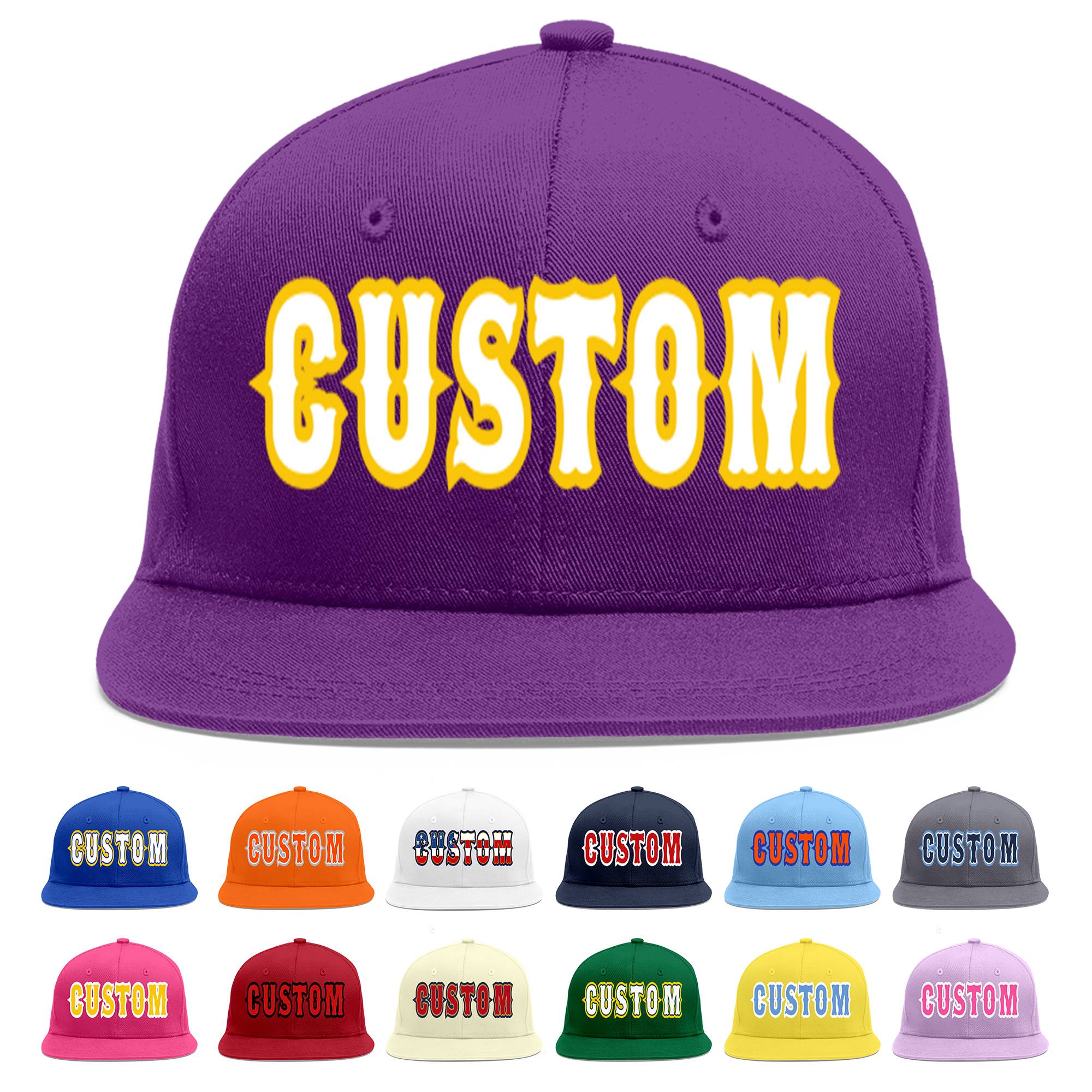 Casquette de baseball sport personnalisée violet blanc-or Flat Eaves