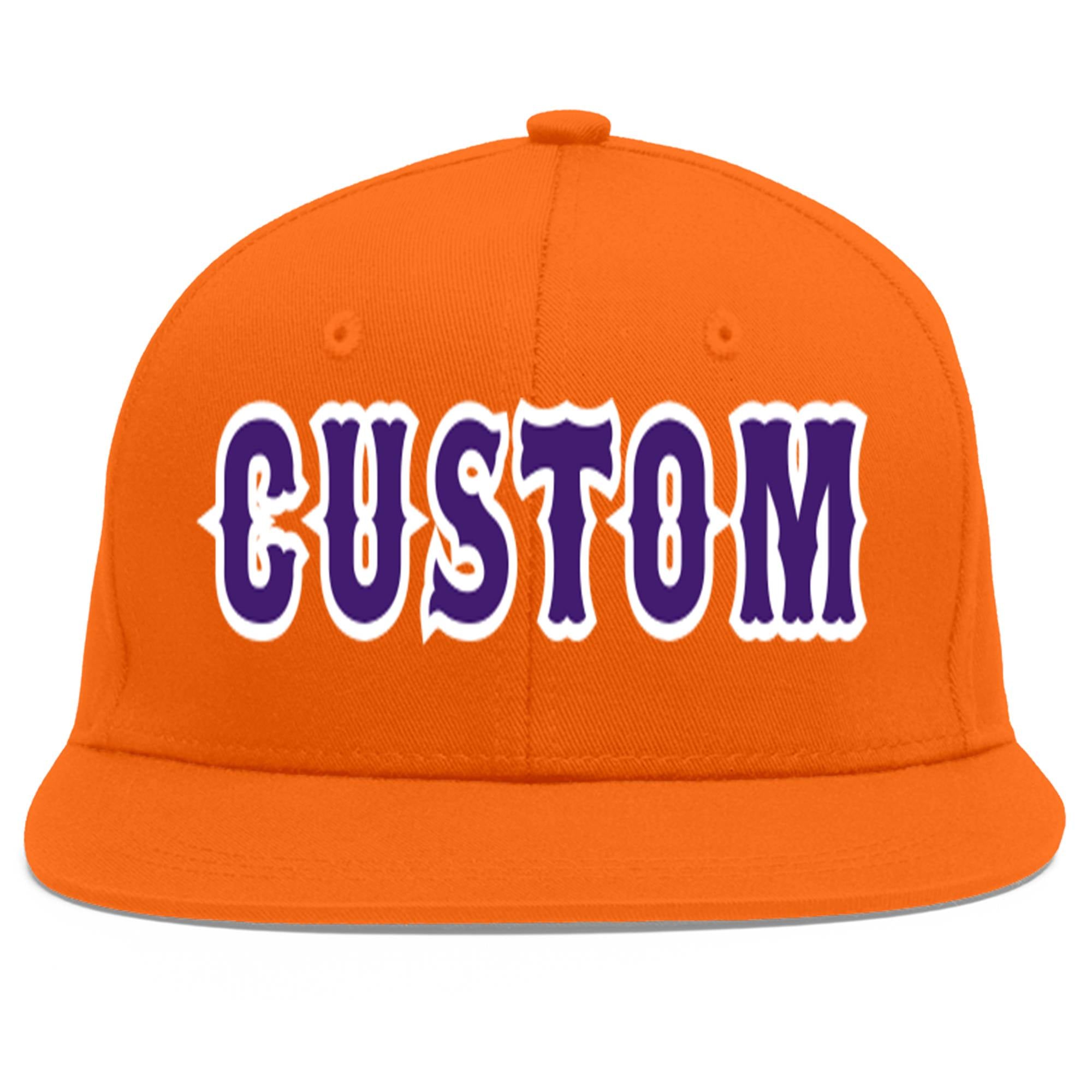 Custom Orange purple-White Flat Eaves Sport Baseball Cap