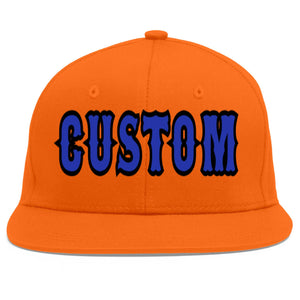 Custom Orange Royal-Black Flat Eaves Sport Baseball Cap