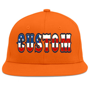 Custom Orange Vintage USA Flag-Gold Flat Eaves Sport Baseball Cap