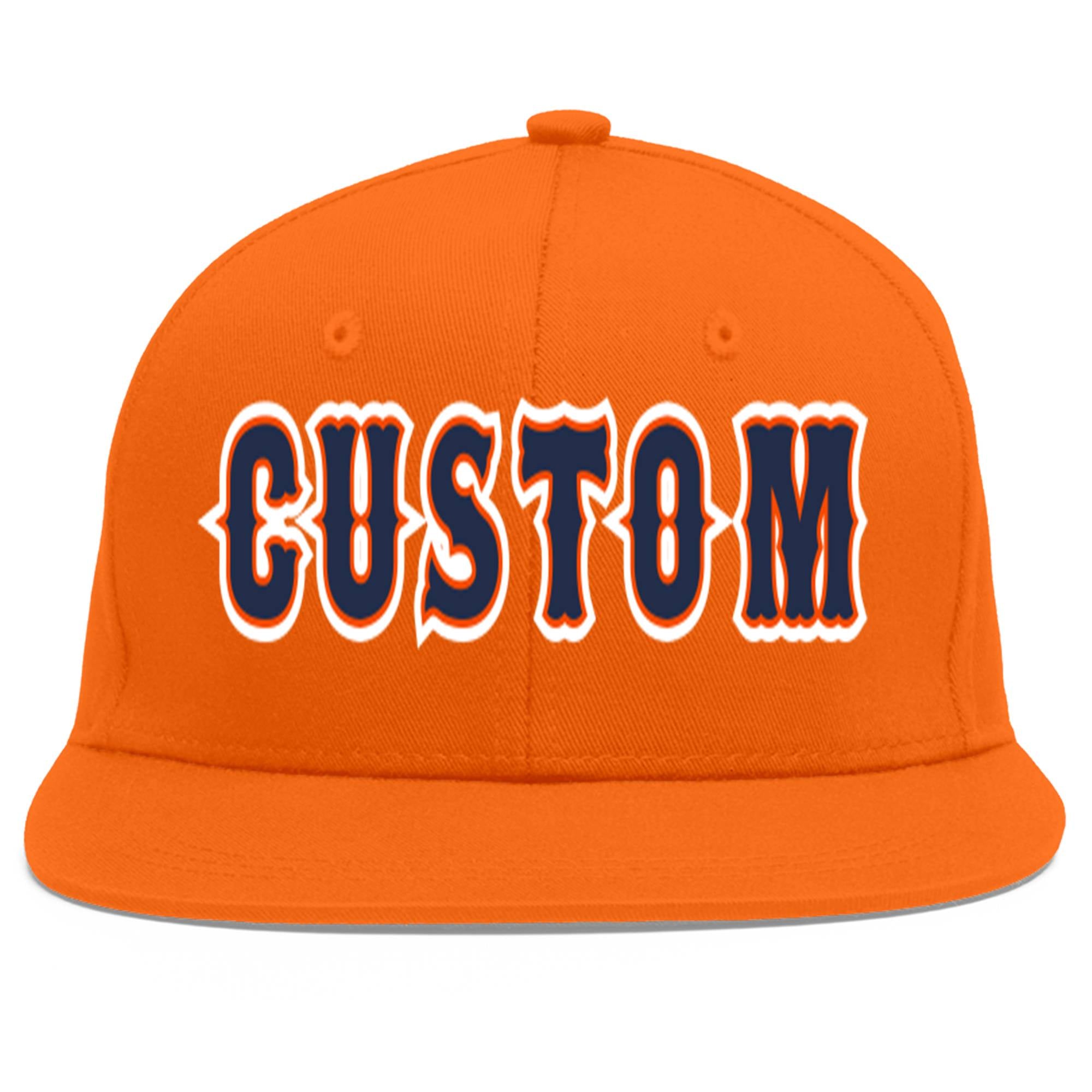 Custom Orange Navy-Orange Flat Eaves Sport Baseball Cap