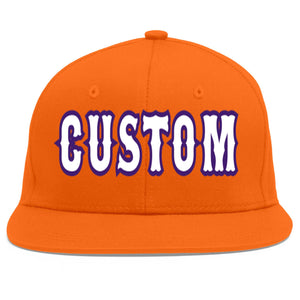 Custom Orange White-purple Flat Eaves Sport Baseball Cap