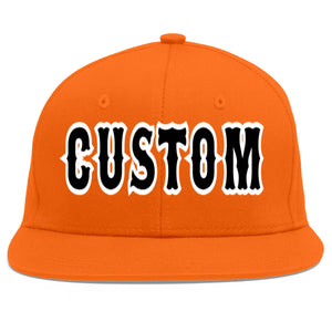 Custom Orange Black-White Flat Eaves Sport Baseball Cap