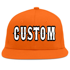 Custom Orange White-Black Flat Eaves Sport Baseball Cap