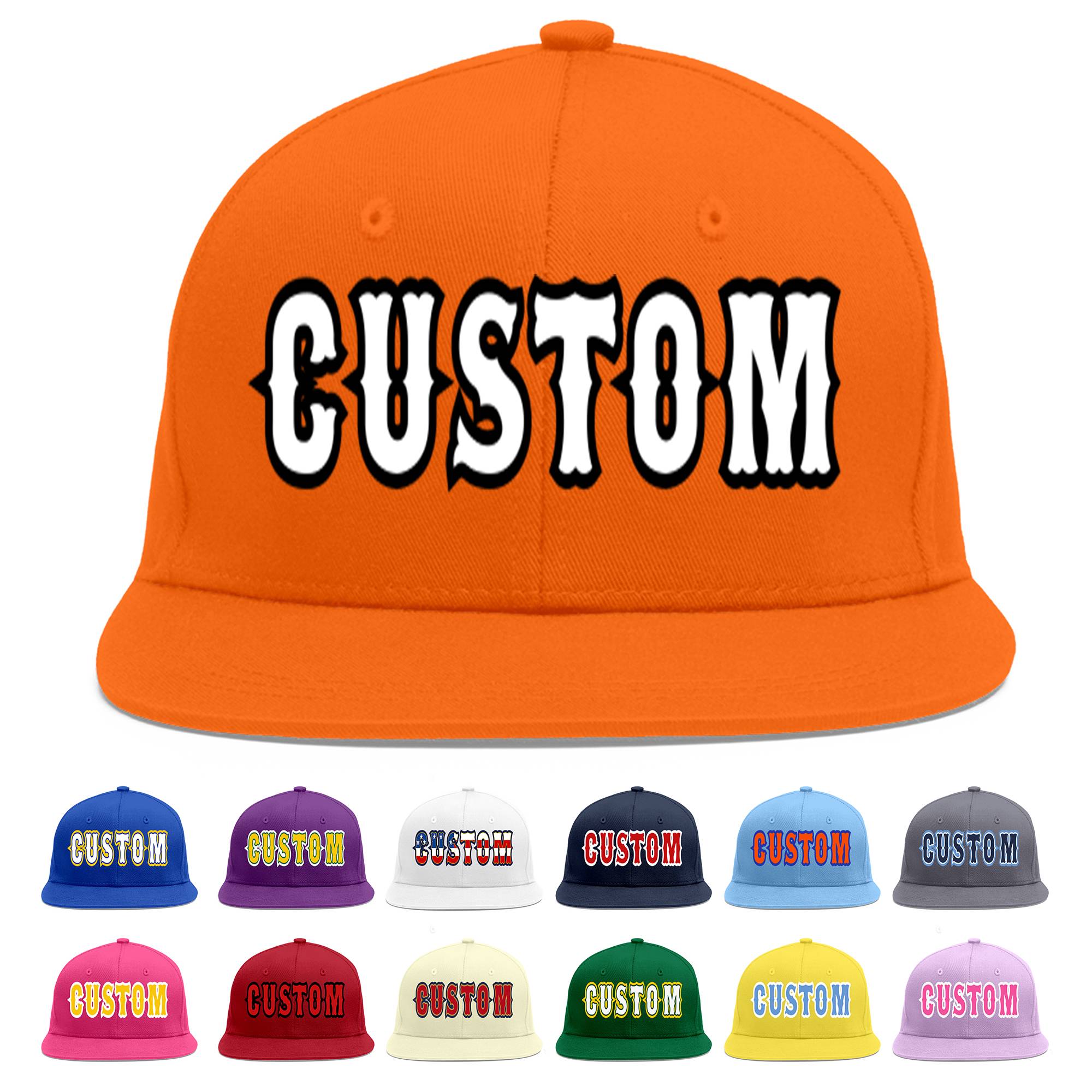 Custom Orange White-Black Flat Eaves Sport Baseball Cap