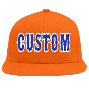 Custom Orange Royal-White Flat Eaves Sport Baseball Cap