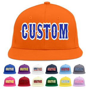 Custom Orange Royal-White Flat Eaves Sport Baseball Cap