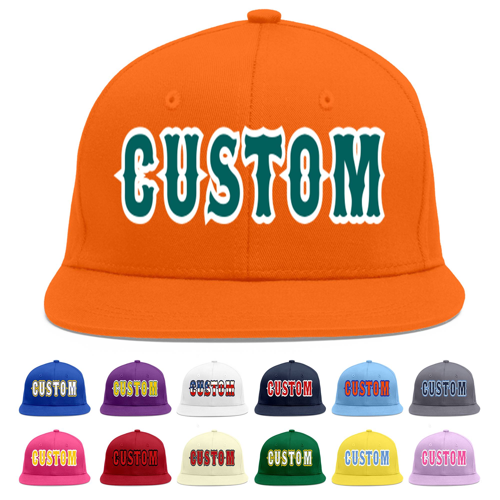 Custom Orange Aqua-White Flat Eaves Sport Baseball Cap