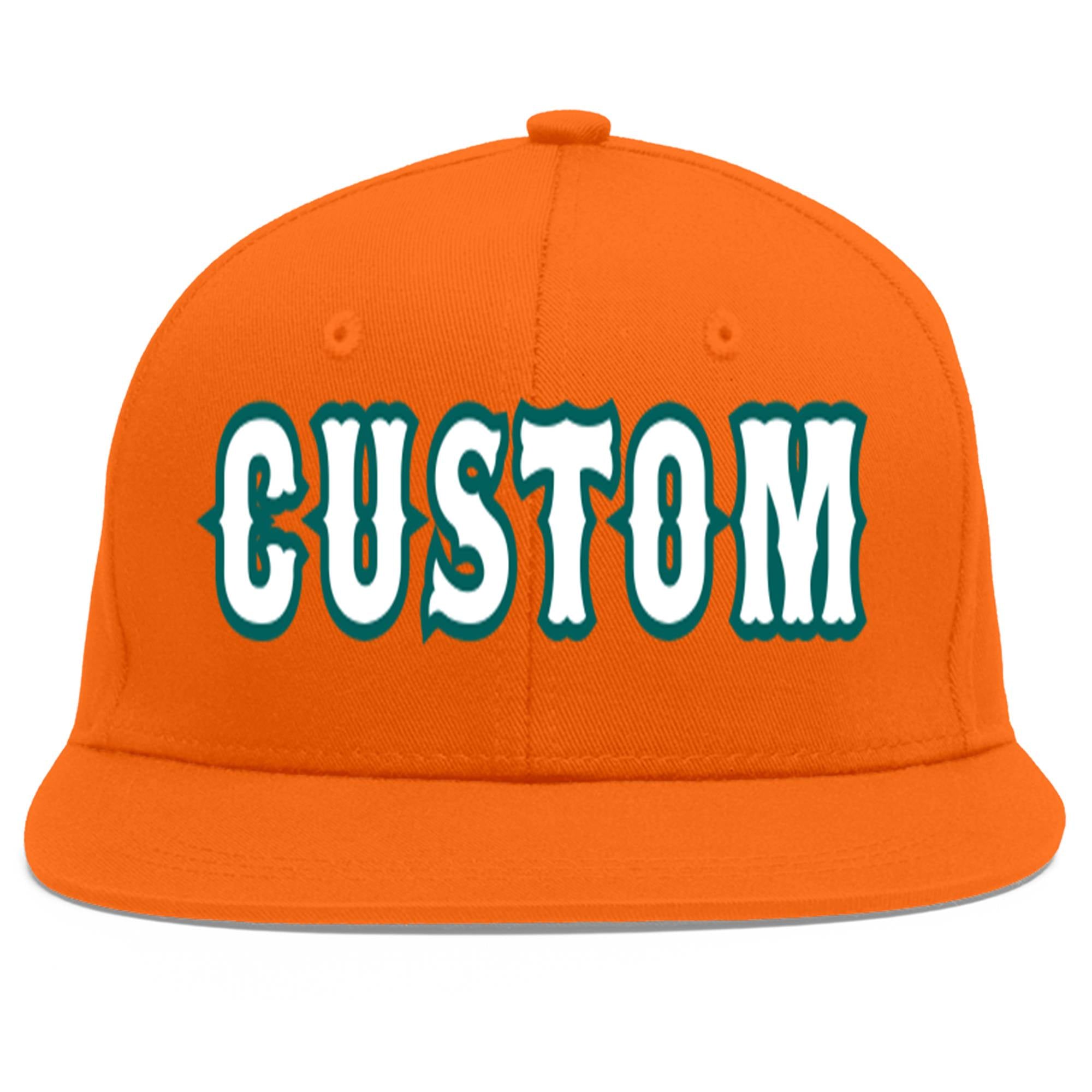 Custom Orange White-Aqua Flat Eaves Sport Baseball Cap