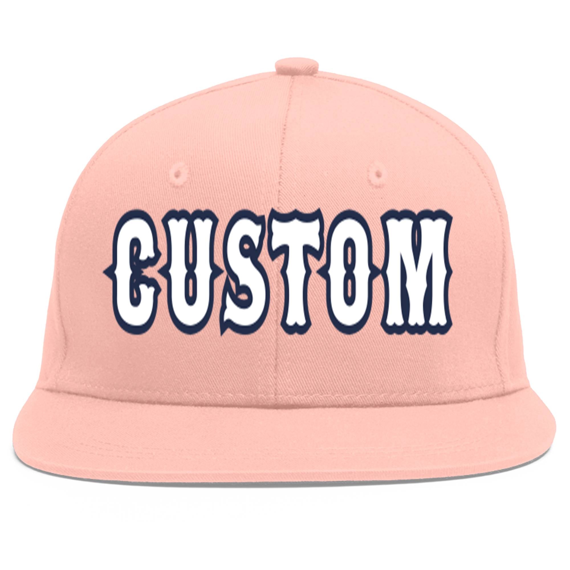 Custom Pink White-Navy Flat Eaves Sport Baseball Cap