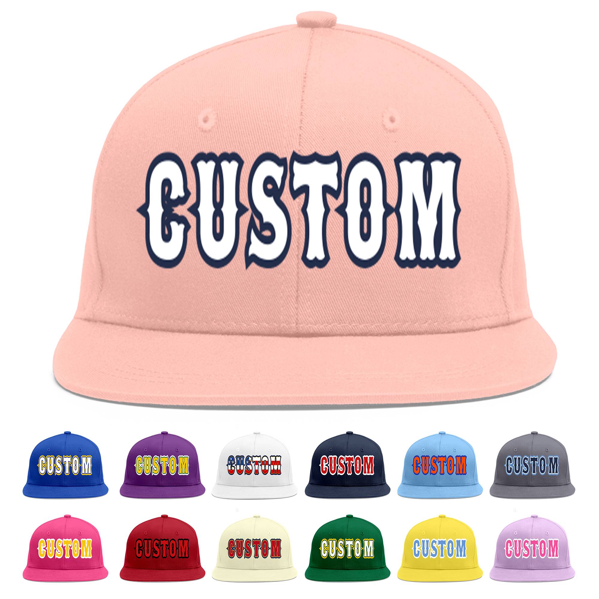 Custom Pink White-Navy Flat Eaves Sport Baseball Cap