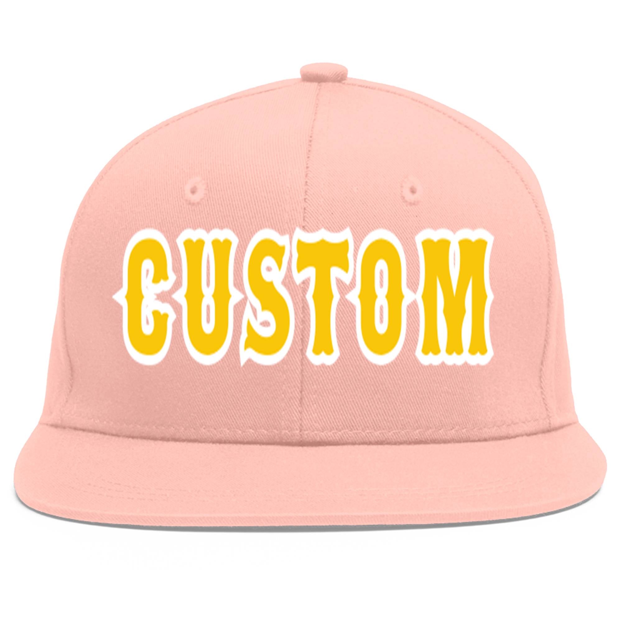 Custom Pink Gold-White Flat Eaves Sport Baseball Cap