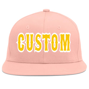 Custom Pink Gold-White Flat Eaves Sport Baseball Cap