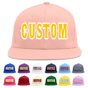 Custom Pink Gold-White Flat Eaves Sport Baseball Cap