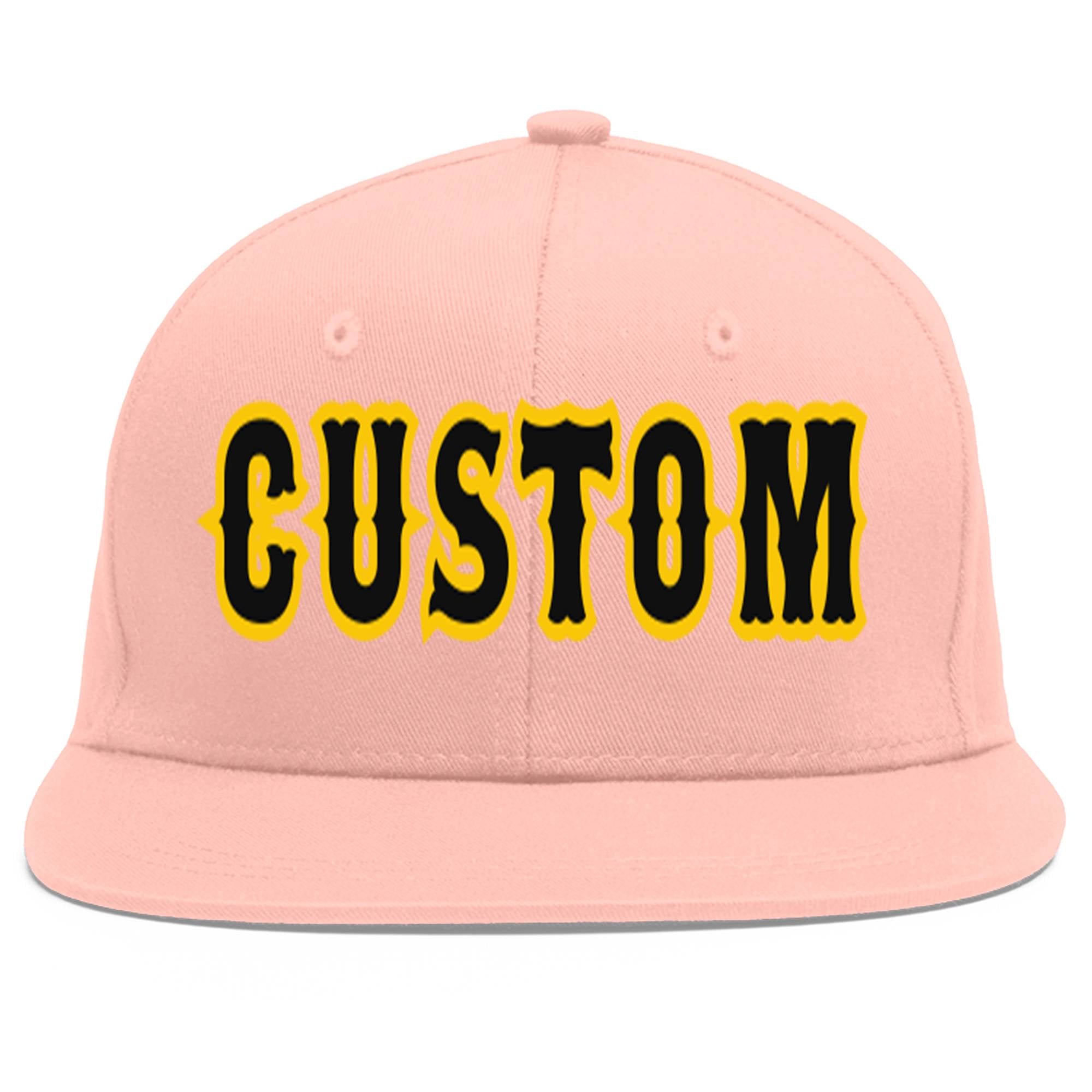 Custom Pink Black-Gold Flat Eaves Sport Baseball Cap