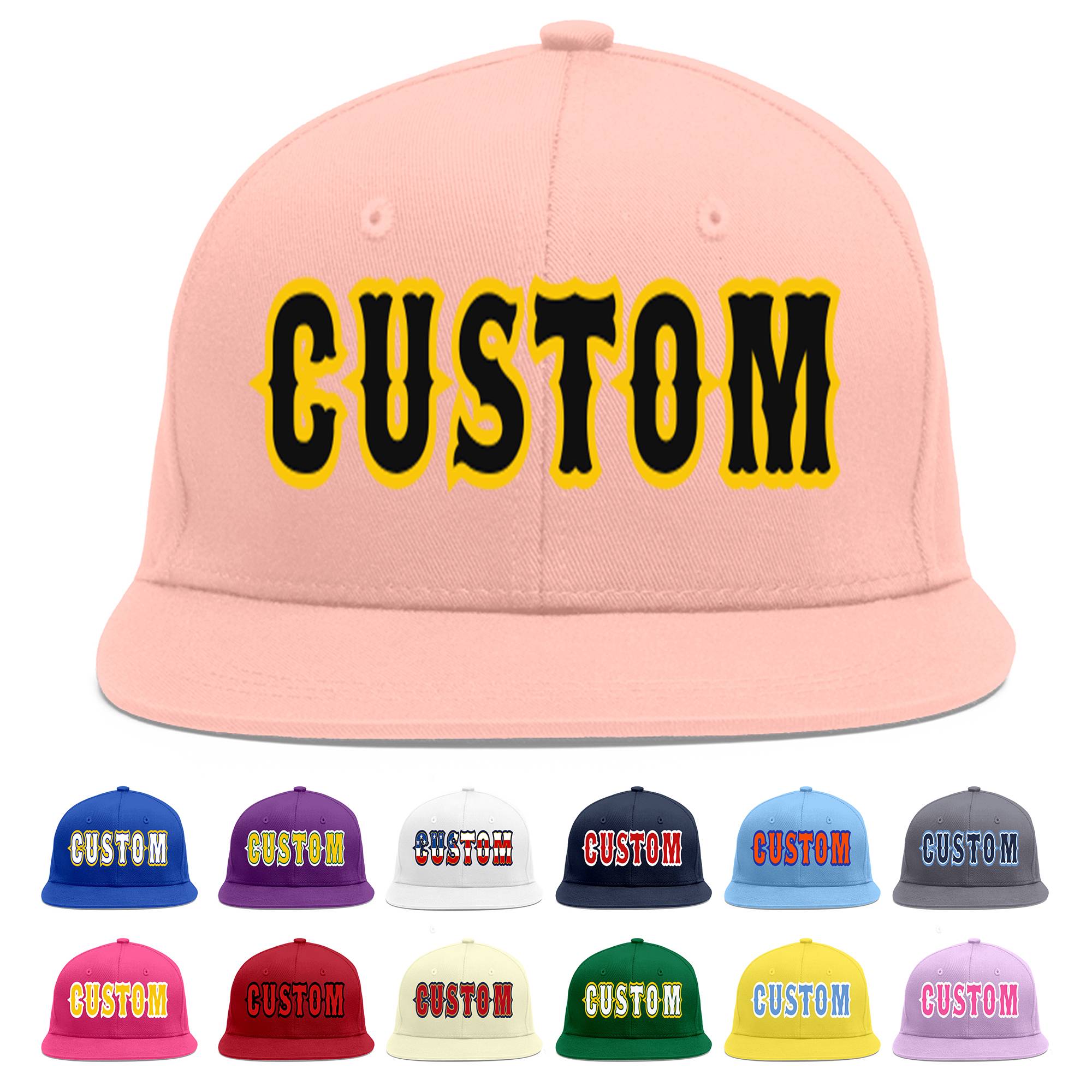 Custom Pink Black-Gold Flat Eaves Sport Baseball Cap