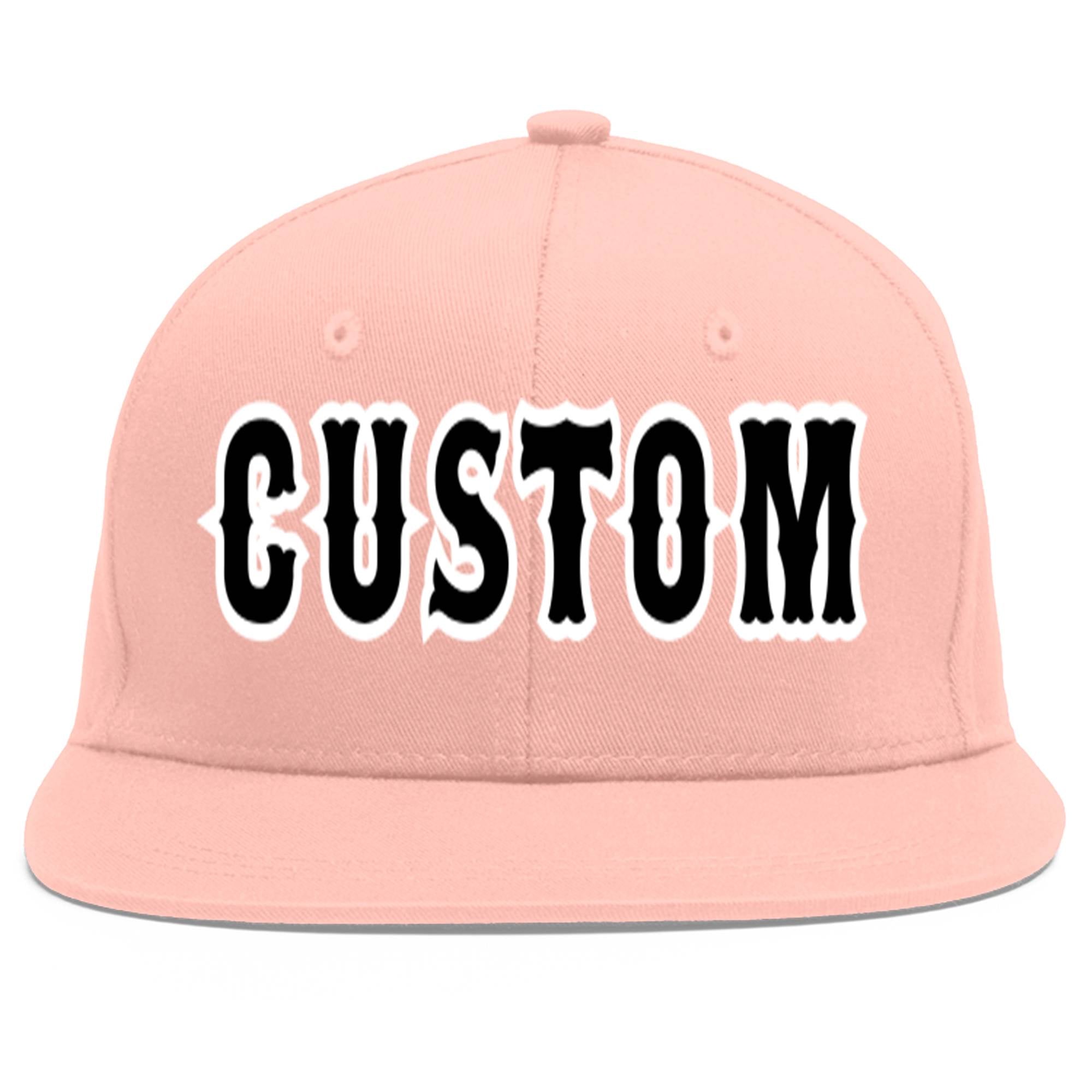 Custom Pink Black-White Flat Eaves Sport Baseball Cap