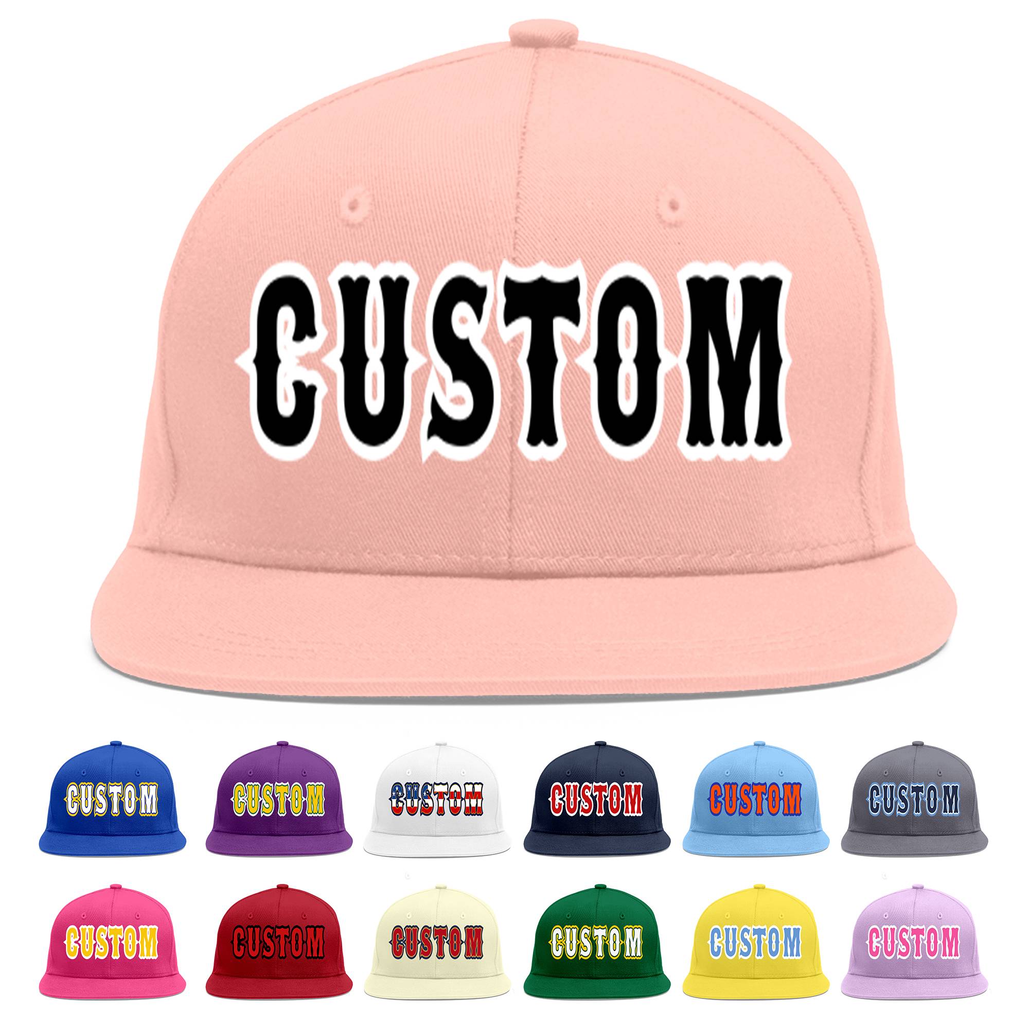 Custom Pink Black-White Flat Eaves Sport Baseball Cap