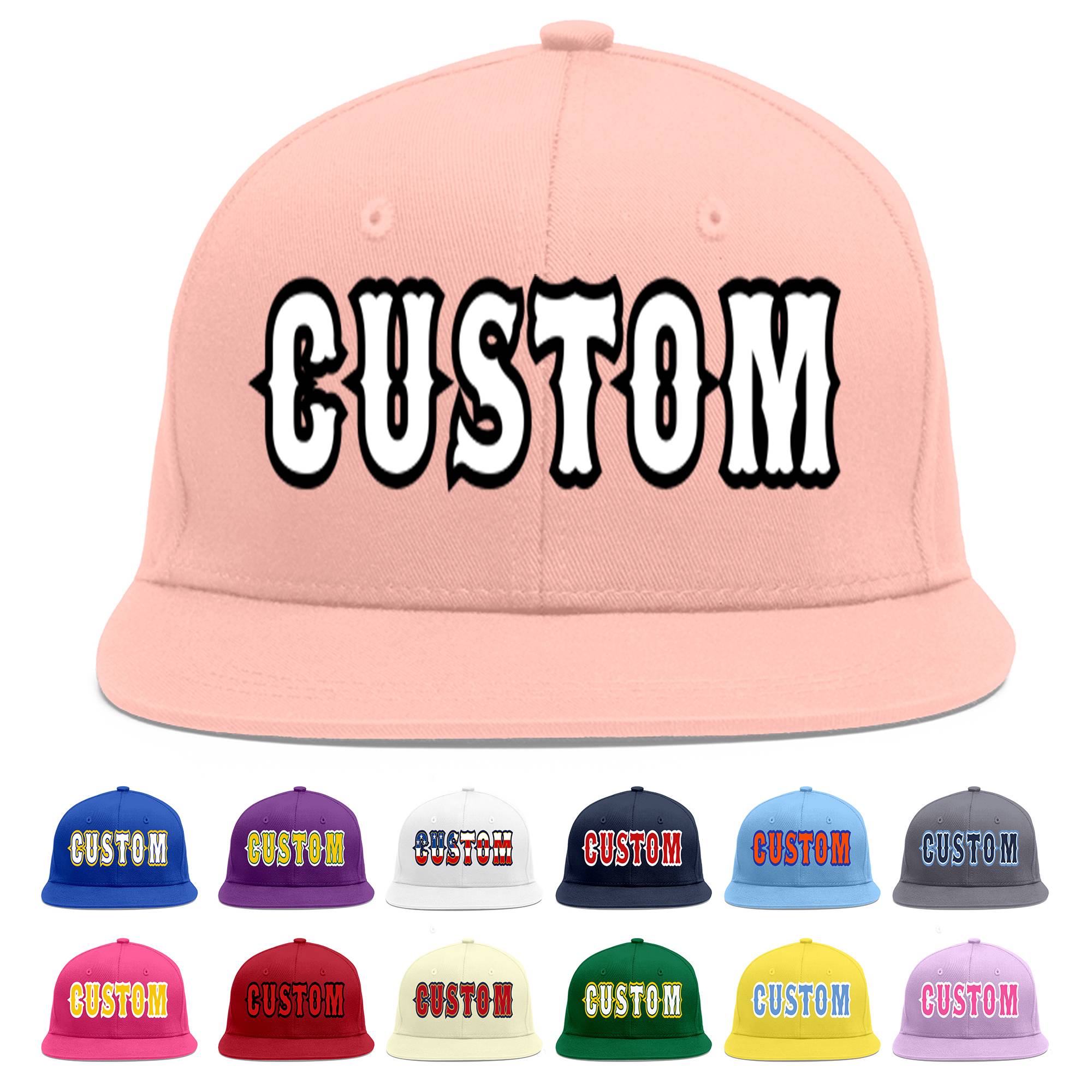 Custom Pink White-Black Flat Eaves Sport Baseball Cap