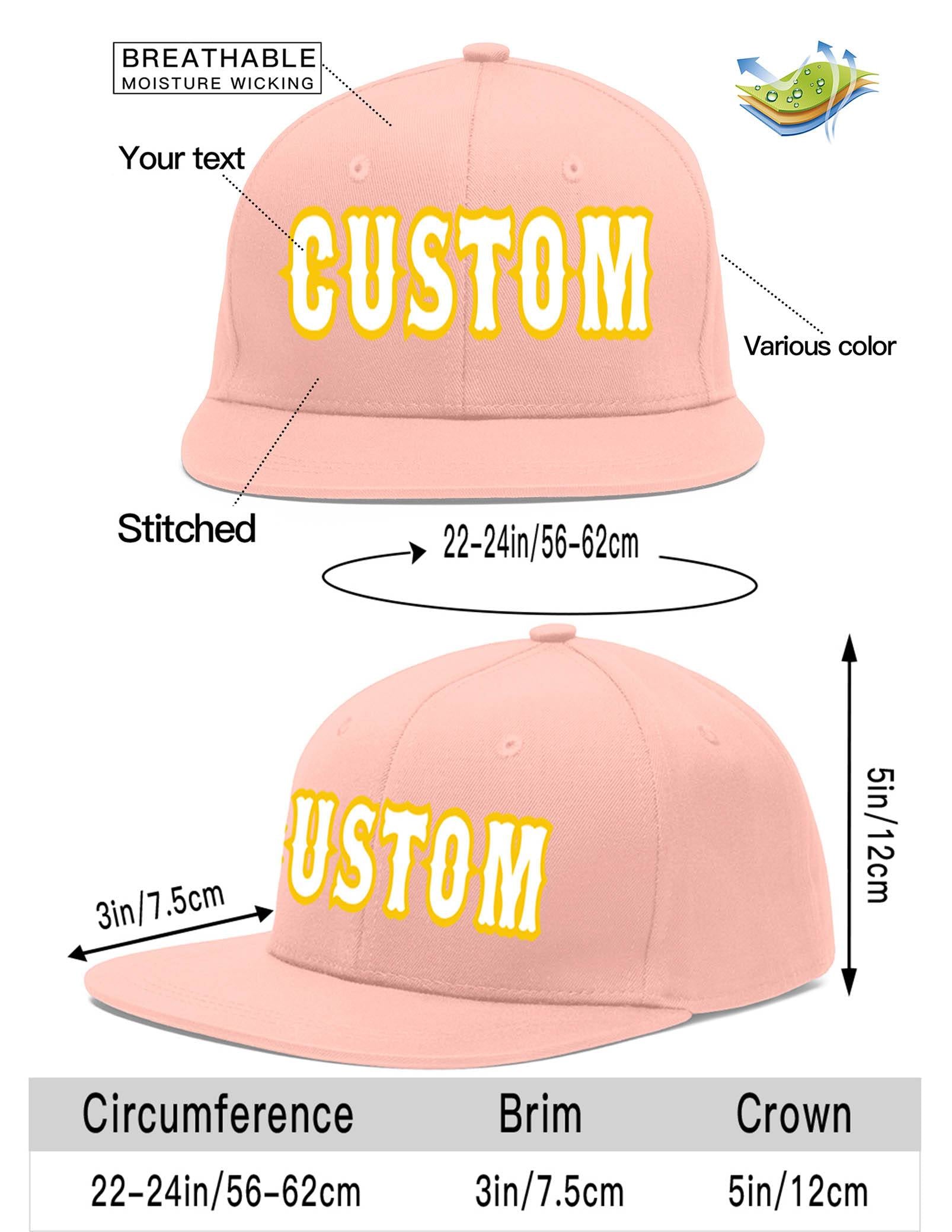 Custom Pink White-Gold Flat Eaves Sport Baseball Cap