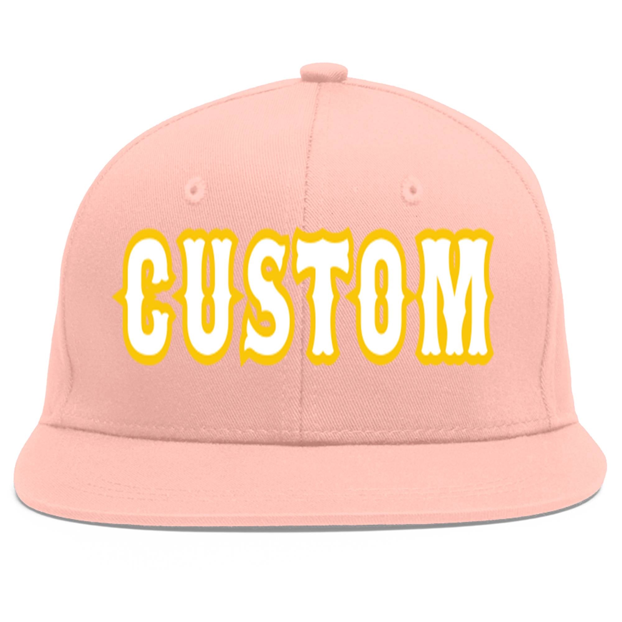 Custom Pink White-Gold Flat Eaves Sport Baseball Cap