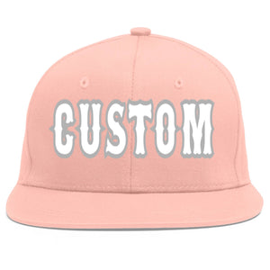 Custom Pink White-Gray Flat Eaves Sport Baseball Cap