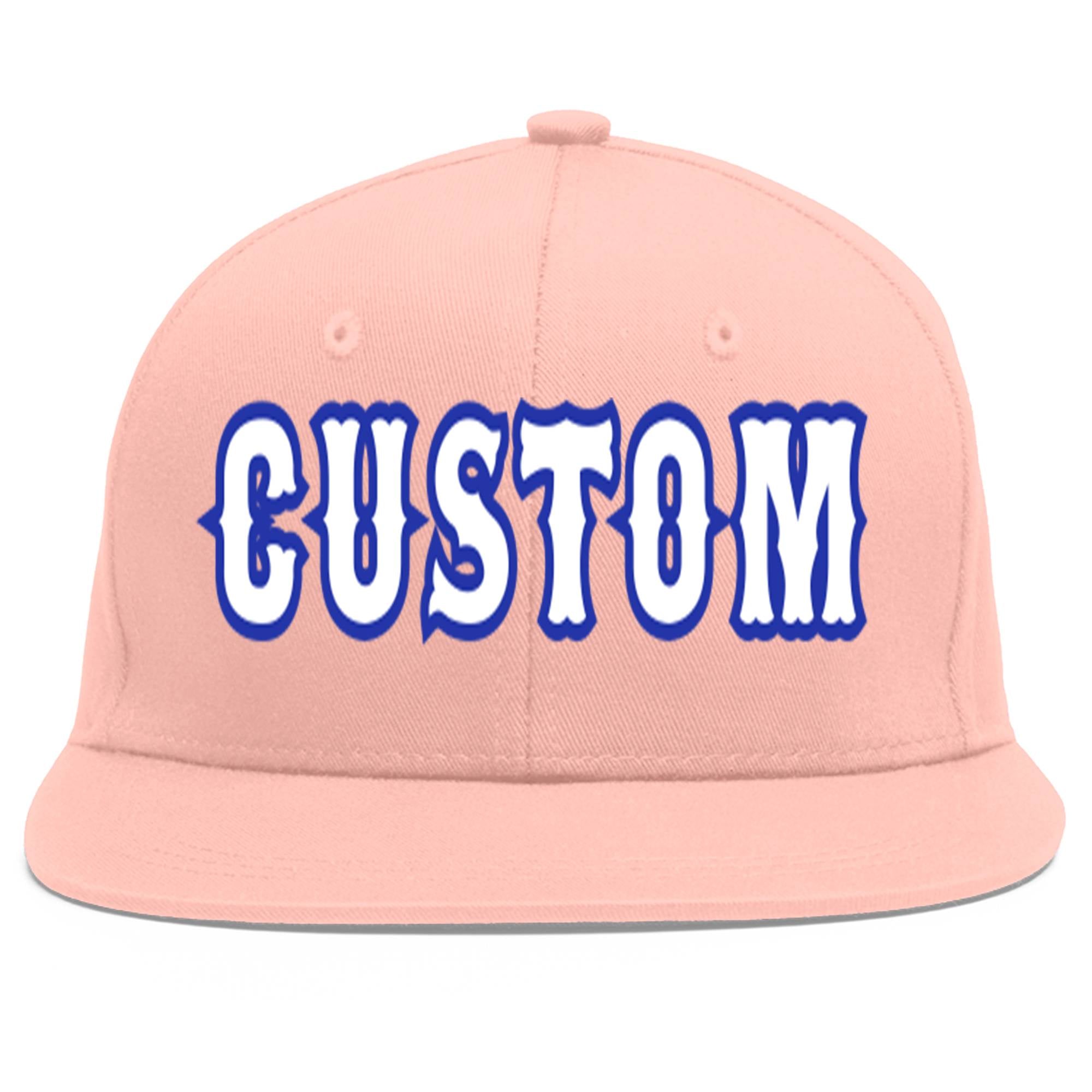 Casquette de baseball sport personnalisée rose blanc-royal Flat Eaves