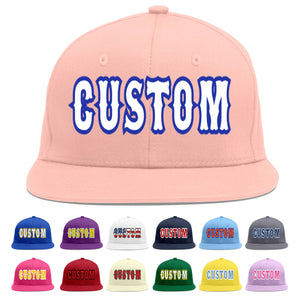 Custom Pink White-Royal Flat Eaves Sport Baseball Cap