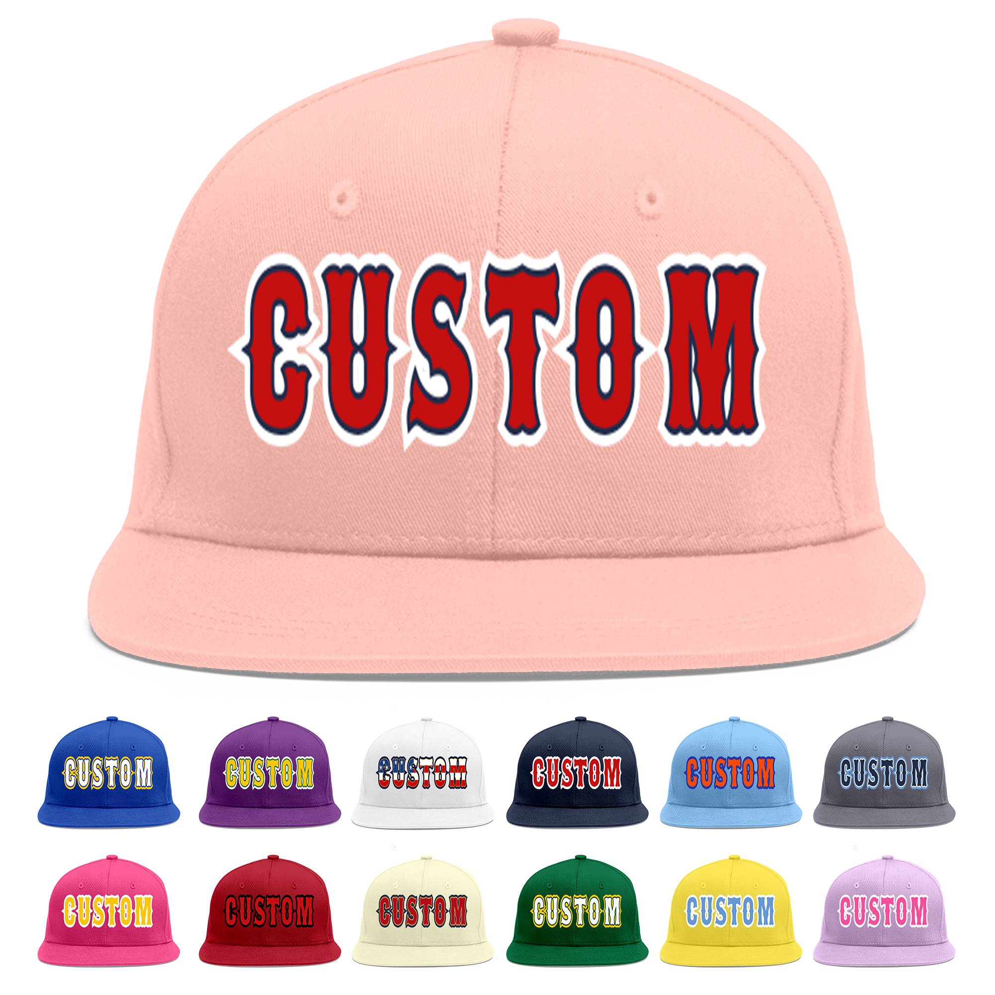 Casquette de baseball sport personnalisée rose rouge-marine Flat Eaves