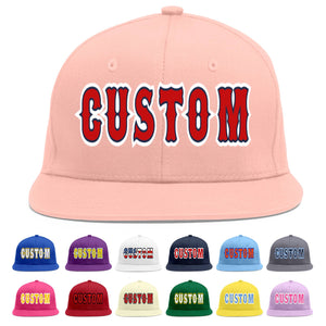 Custom Pink Red-Navy Flat Eaves Sport Baseball Cap