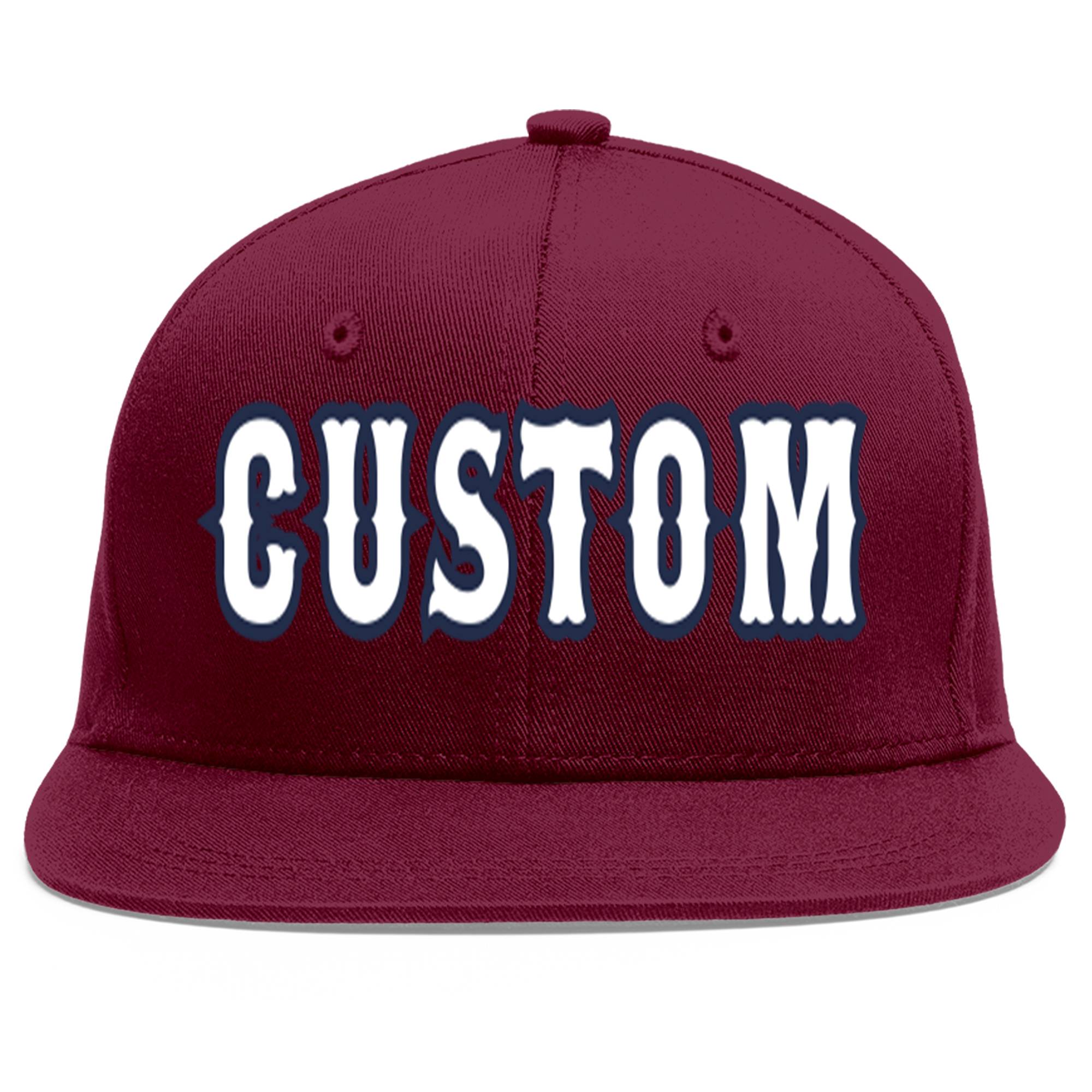 Custom Crimson White-Navy Flat Eaves Sport Baseball Cap