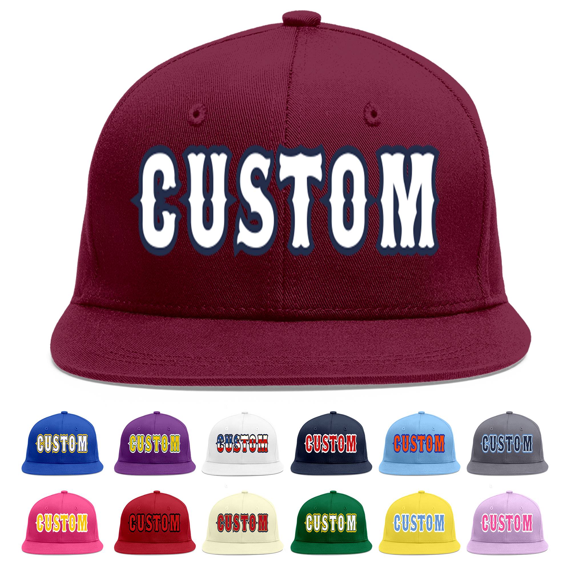 Custom Crimson White-Navy Flat Eaves Sport Baseball Cap