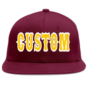 Custom Crimson Gold-White Flat Eaves Sport Baseball Cap