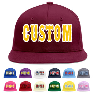 Custom Crimson Gold-White Flat Eaves Sport Baseball Cap