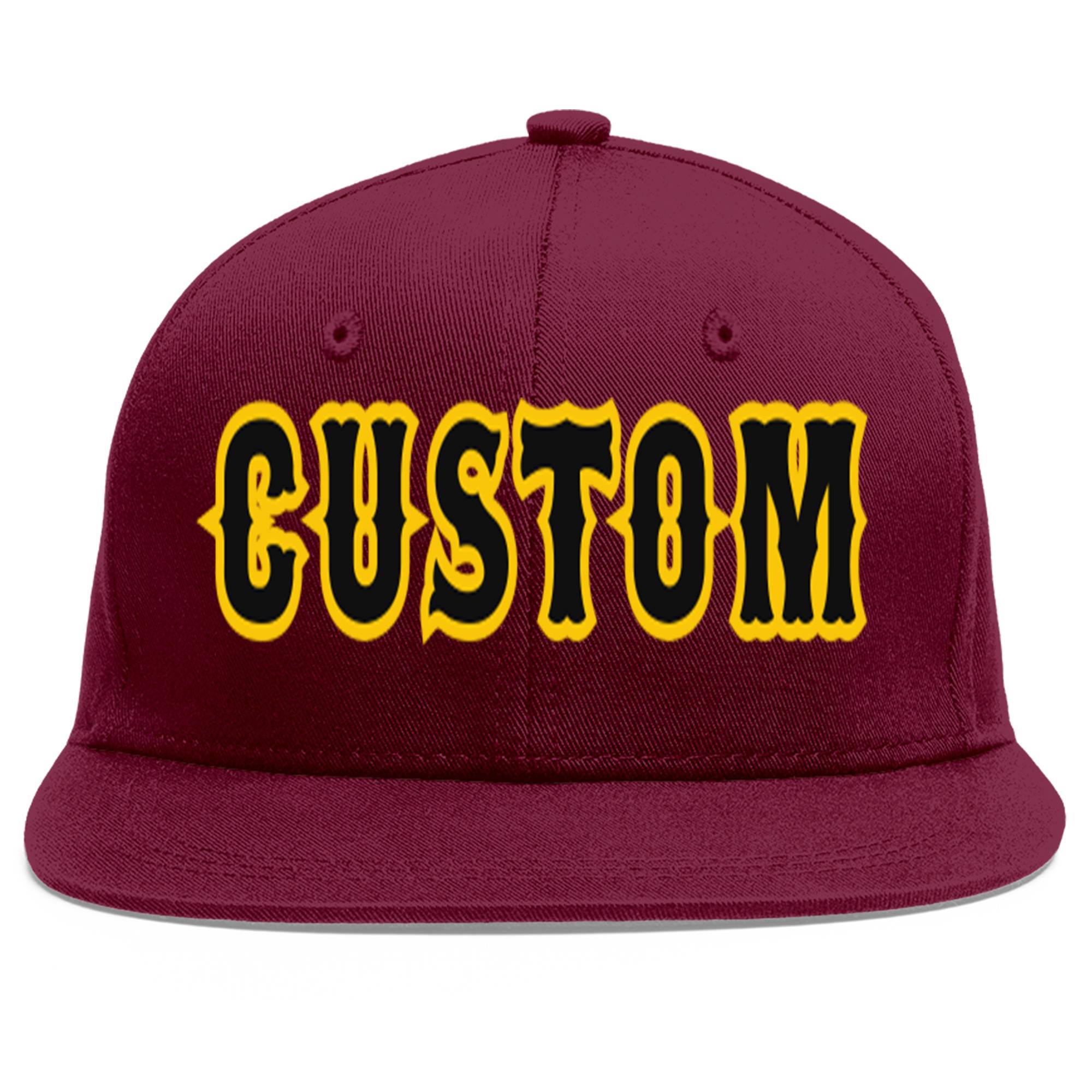 Casquette de baseball personnalisée Crimson Black-Gold Flat Eaves Sport