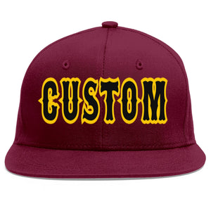 Custom Crimson Black-Gold Flat Eaves Sport Baseball Cap